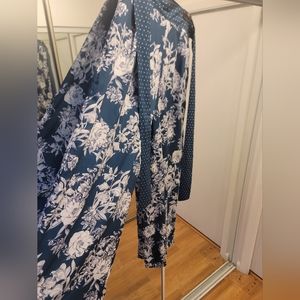 Floral wide leg pants with polka dot waist tie